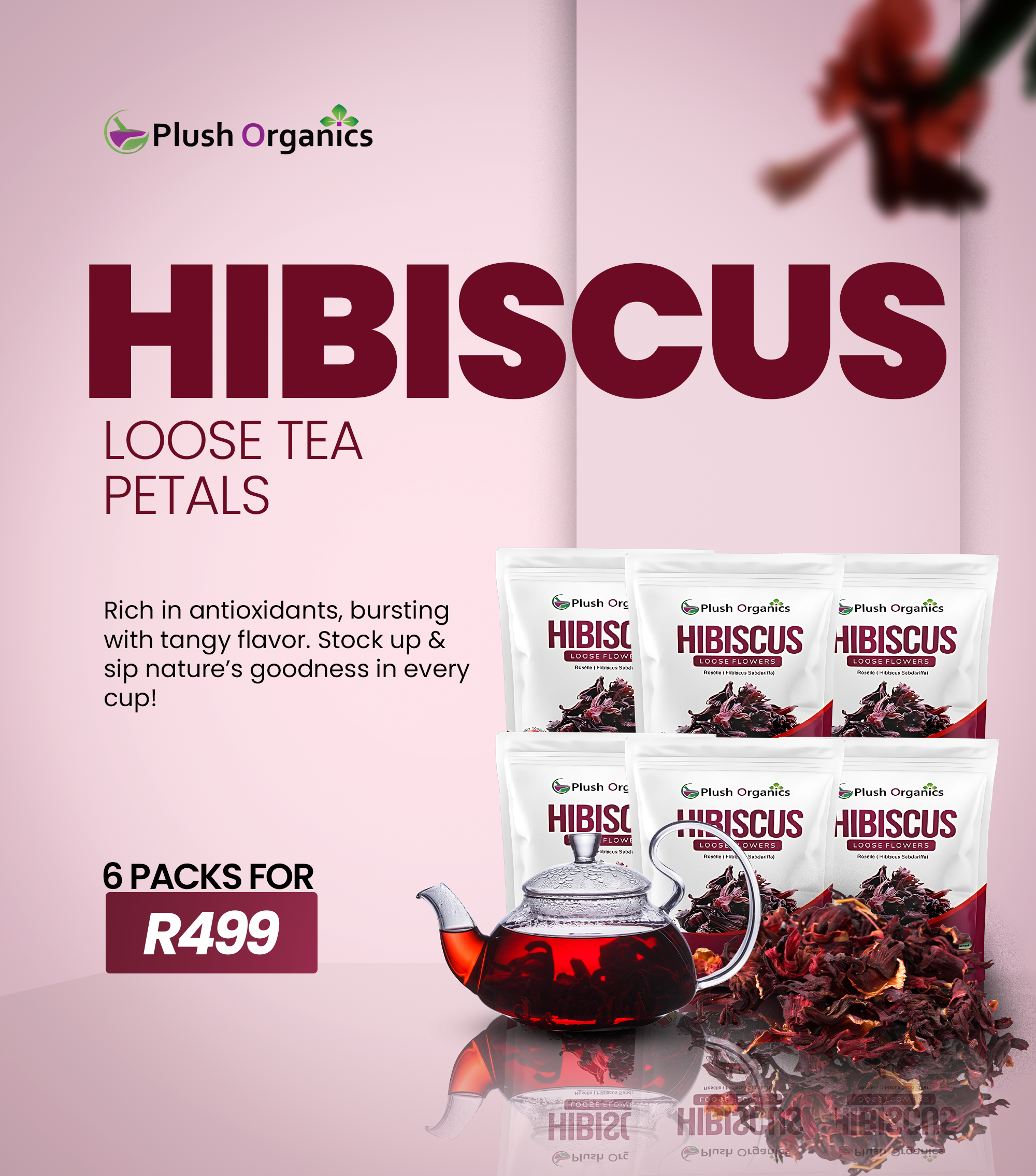 Hibiscus Loose Tea Petals (Pack of 6) – Plush Organics - Image 2